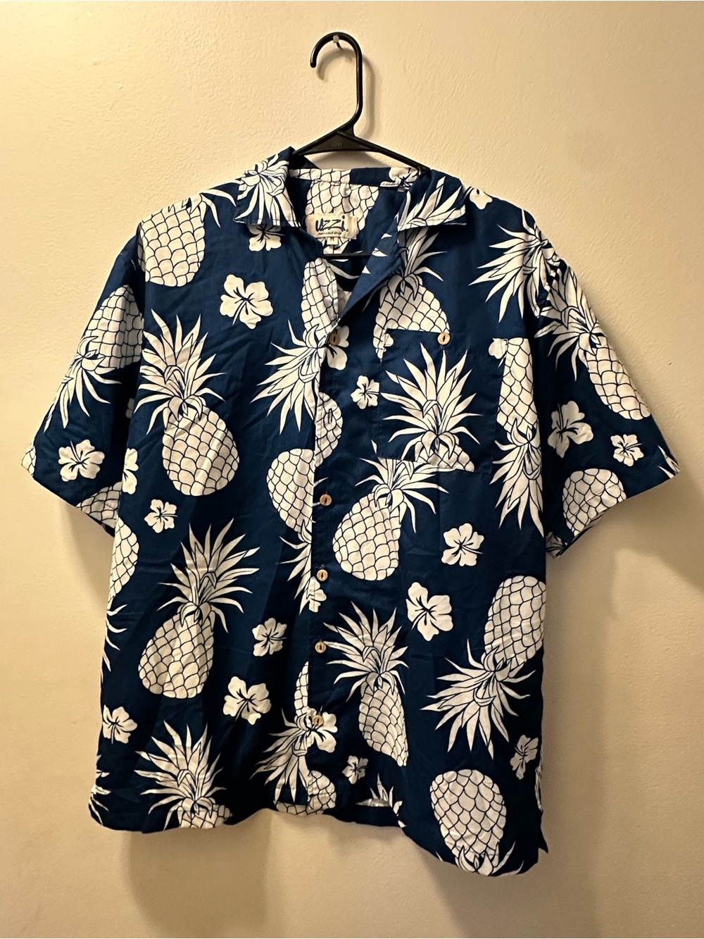 Men's Navy Pineapple Print button up  Shirt